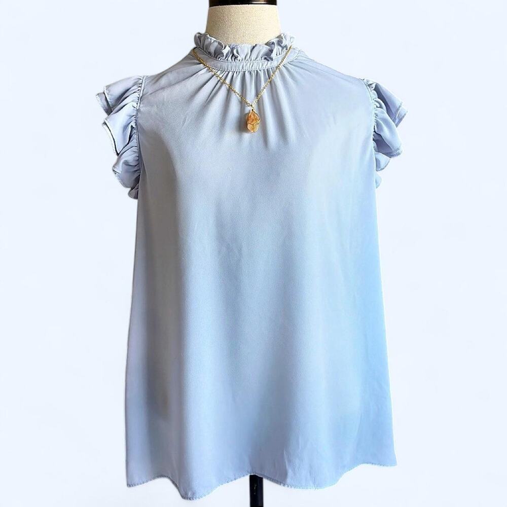 Express Lavender Periwinkle Ruffle Mock Neck Flutter Sleeve Blouse Size Large